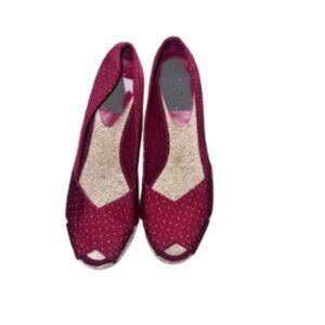 Lauren Ralph Lauren Red Espadrille Peep-Toe Wedge Heels